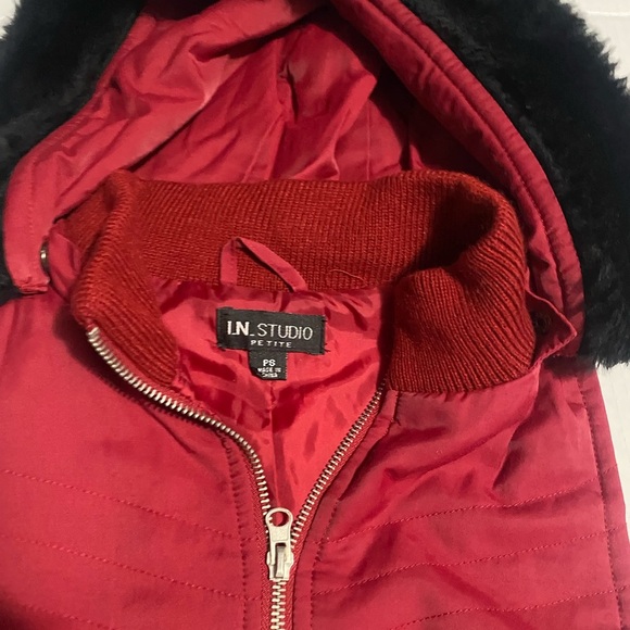 I.N. Studio Red and Black Varsity Jacket with Stand-Up Collar - Picture 3 of 11